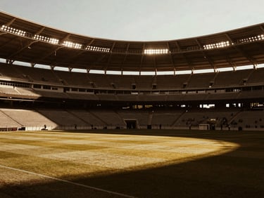 Atmospheric sports stadium interior before a major league game, dramatic stadium lighting, rich shadows, high-contrast.