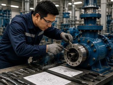 Technician performing maintenance and technical support on industrial equipment