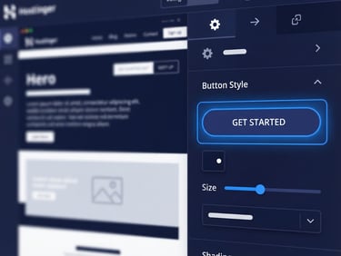 Clean, high-contrast screenshot of the Hostinger Website Builder interface, showing a settings panel with an active focus indicator, deep navy and white tones, sharp macro focus.