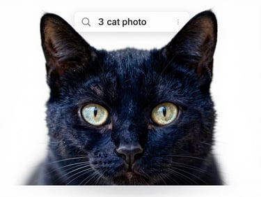 Screenshot of a website builder's alt text field containing 'cat photo', clean high-contrast digital UI photography, crisp studio lighting, deep navy and white tones, sharp macro focus