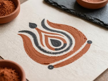 Detailed macro shot of traditional Madhubani painting strokes on textured handmade paper, earth pigments, slate and terracotta colors.