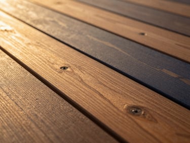 Macro shot of a perfectly flush transition between ipe wood planks, zero visible screws, golden-hour sunlight highlighting the rich wood grain, 35mm.