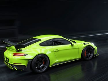 Action gameplay of a new cyberpunk mobile racing game, neon green car drifting, high contrast, dark background, 8k resolution