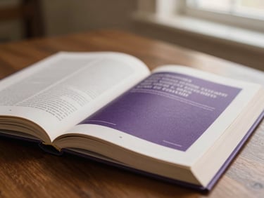 Close-up of an open academic journal on a dark wooden table, soft warm lamp light, shallow depth of field