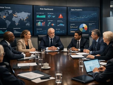Business executives in a boardroom meeting conducting an executive interview
