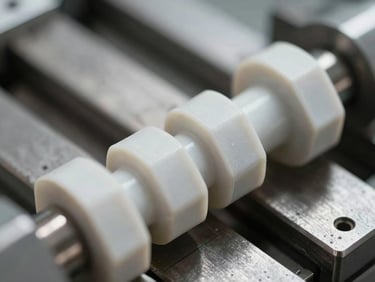 Macro close-up of a plastic injection molder, pristine machined steel textures, soft diffused side lighting