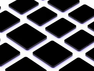 Close-up of a sleek design portfolio showing high-contrast image grid and clean layout, isometric