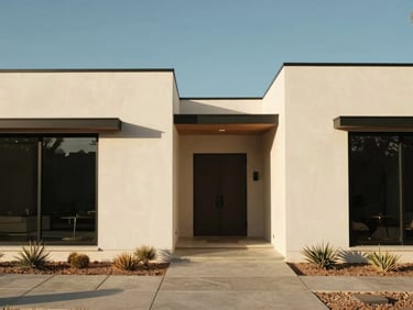 Warm architectural photography of a million-dollar modern estate in Paradise Valley, crisp desert sunlight, clean lines, 35mm