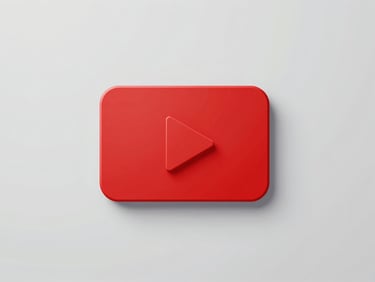 Flat minimalist vector icon of a red play button and clean text lines on a light gray background.