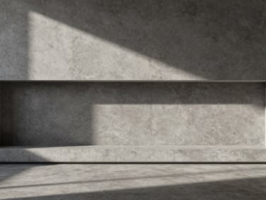 Photorealistic 3D rendering of a modern living space, indistinguishable from a photograph, with sharp shadows.