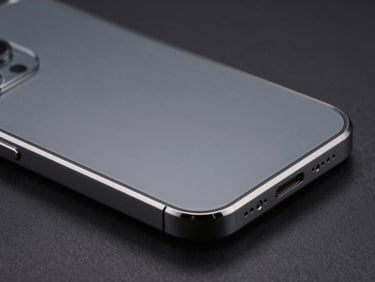 Macro photography of premium phone hardware, focusing on the matte glass back and machined aluminum edges catching sharp highlights in a dark studio setting.
