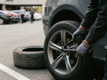 Installing. new tire image