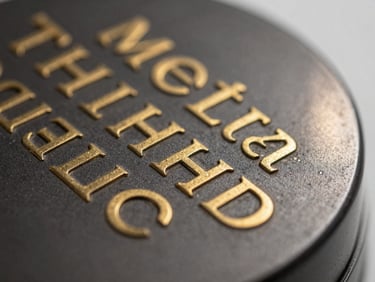 Extreme close-up macro shot of an engraved trophy base plate, neutral studio strobe from the right side revealing the depth of each engraved letter, gold finish on matte black metal surface, sharp focus on the text detail