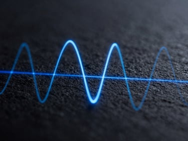 Macro close-up of a complex quantum wave schematic, sharp azure light, dark slate background, high contrast, sterile, 35mm