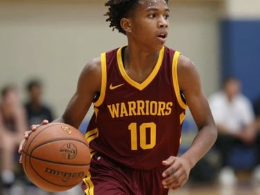 Close-up medium shot of a youth player in maroon uniform executing a precise chest pass to a teammate, hands extended, gym light from overhead, motion blur on the ball
