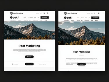 Side-by-side wireframe showing a root marketing site and a subdomain web app sharing identical header navigation and design tokens.
