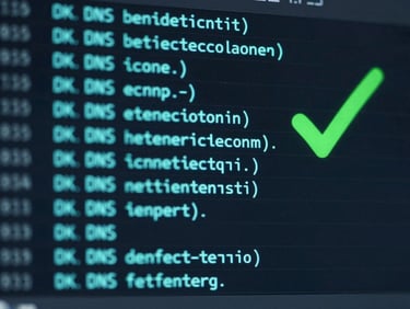 Dark terminal interface displaying a generated CNAME record DNS table with glowing cyan text and a green success checkmark.