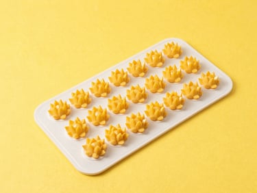 Therapeutic acupressure mat with golden lotus spikes on a vibrant yellow background, clean top-down flat-lay