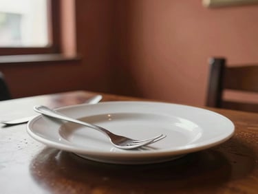 Documentary close-up of a plated dish on a restaurant table in Dhaka, natural light from a nearby window, fork resting beside it, warm terracotta wall visible softly out of focus in the background