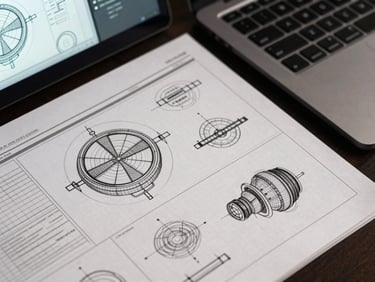 Overhead close-up of wireframe sketches for a data dashboard layout on grid paper, a Figma prototype partially visible on a laptop screen beside them, clean studio lighting