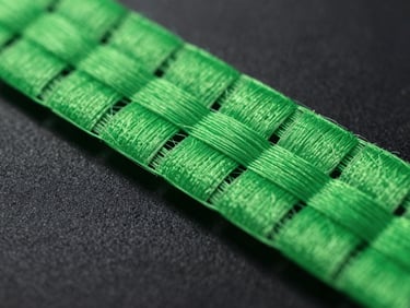 Moody close-up macro shot of Aramid fiber weave under intense neon green rim lighting, showing precise camera cutouts on a dark textured background.