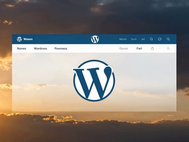 Abstract representation of WordPress dashboard with custom branding, glassmorphism, royal blue accents.