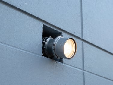 Macro detail of a fire stop system installed around a pipe penetration in a wall, showing fire-rated sealant and certified components, cool industrial lighting.