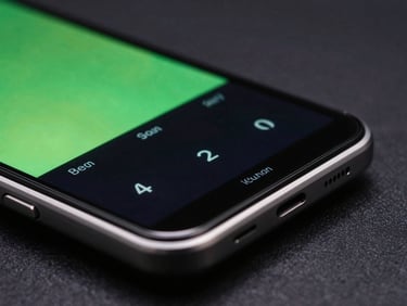 Macro tech photography of a custom dual-screen Android device running low-level rendering tests, dramatic neon green glow reflecting off dark glass, shallow depth of field.