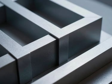 Extreme close-up on a sleek metallic architectural model, sharp geometric angles, cool high-contrast studio lighting.