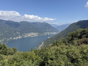 Scenic view from Brunate near the Faro Voltiano lighthouse while we had lunch at Mama Gina’s