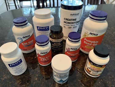 A photo of daily supplements for bone health and menopause support showing vitamins and minerals