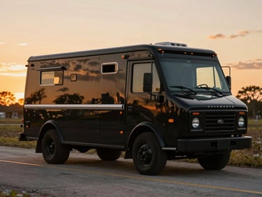 Camioneta familiar espaciosa color negro estacionada bajo el cielo despejado de Florida, fotografía de atardecer