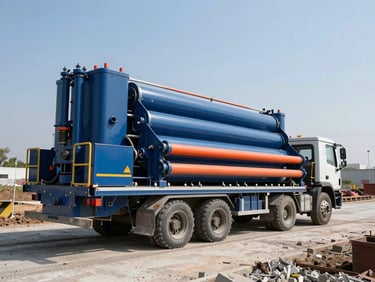 Mezcladora de concreto pesada autohormigonera realizando vaciado en cimentación de puente