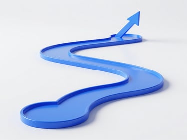 A 3D render of a stylized career pathway with glowing blue milestones leading upwards, clean corporate aesthetic, octane render, 8k