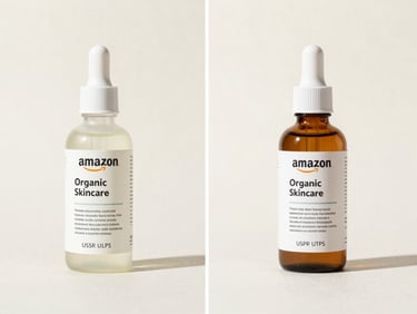 Before and after comparison mockup of an Amazon main product image for organic skincare, showing the optimized version with high contrast and clear USPs