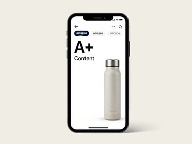 Crisp digital product mockup of structured Amazon A+ Content for a premium thermos bottle, showing mobile-optimized layout, clean typography, soft shadows