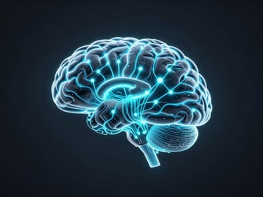 Glowing neural network brain core with cyan fiber optic connections on deep charcoal backdrop, futuristic 3d render