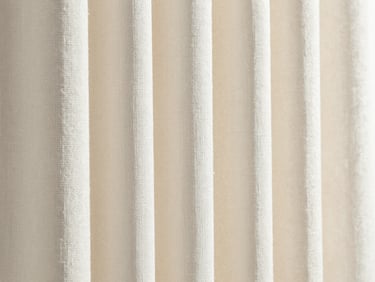 Macro close-up of heavy-duty woven cotton curtains, bright natural daylight, crisp textile textures, neutral clean tones