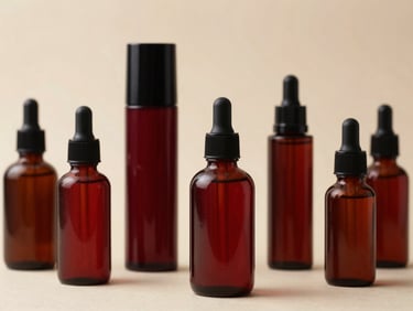Premium skincare product bottles on a clean surface, soft warm lighting