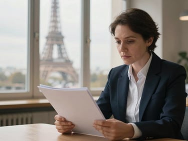 A focused consultant in quiet consultation, hands visible holding a clean paper folder, warm low-contrast interior light.