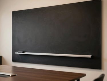 Elegant architectural shot of a modern training boardroom, soft warm light, minimalist design
