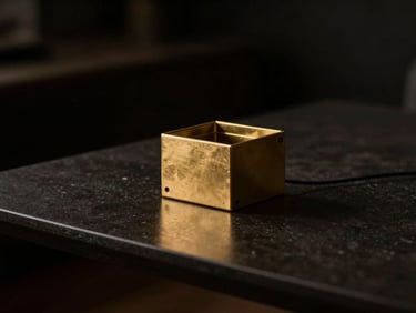 Low-key dramatic studio lighting reflecting on a sleek dark tabletop, cinematic depth of field