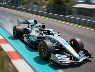 High-fidelity gameplay capture of a futuristic racing vehicle banking hard on a glowing cyan track, high-contrast motion blur