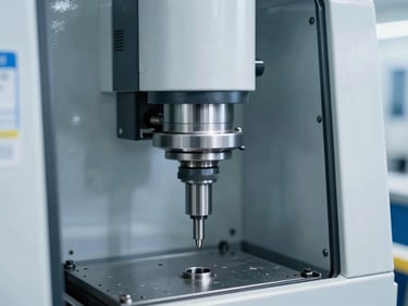 Clean high-precision injection molding machine component, factory environment, cool daylight, sharp focus, 35mm lens