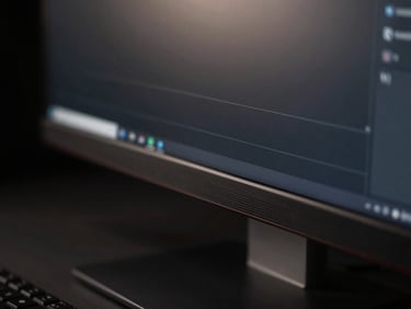 Macro shot of a high-end dark-themed UI on a sleek monitor, dramatic side-lighting reflecting off polished glass, deep shadows, ultra-sharp focus.