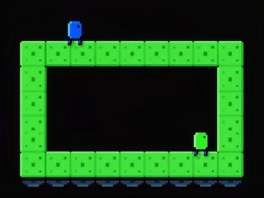 Retro pixel-art style platformer game screenshot, vibrant neon toxic green colors, high contrast
