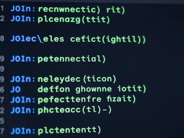 High-contrast screenshot of a phpMyAdmin SQL query window, showing a clean SELECT query with neon blue JOIN keywords on a deep slate background.
