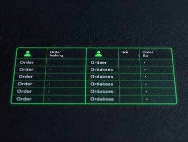 Clean database schema diagram showing user and order tables connected by a neon green relational line, high-contrast dark-mode UI, deep slate surface