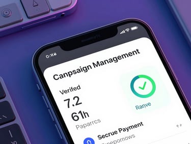 A close-up screenshot of the Reachly.fit campaign management panel, displaying verified engagement rates, audience demographics, and secure escrow payment status.