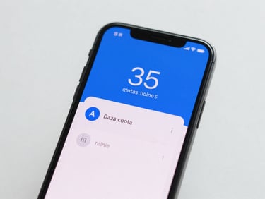 A sleek smartphone displaying a data rollover storage counter, bright daylight, crisp blue and white tones